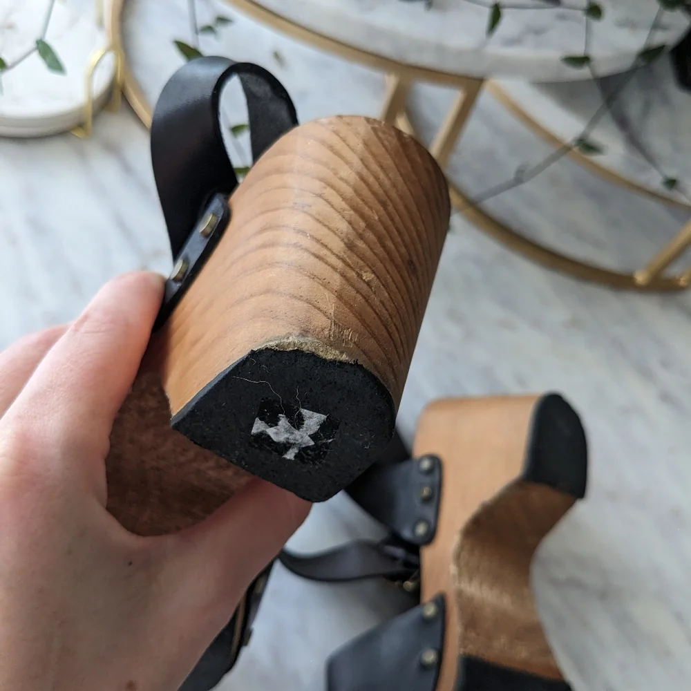 Lisa B Peep Toe Wooden Clog - Picture 10 of 14